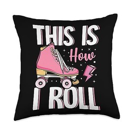 Roller Skating Skater Vintage Gifts How I Roll Roller Rollerskater Inline Skate Throw Pillow, 18x18, Multicolor