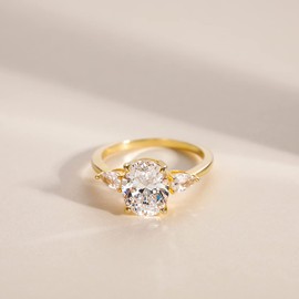 EAMTI 3CT 925 Sterling Silver Gold Engagement Rings 3-Stone Oval Cut Cubic Zirconia CZ Wedding Promise Rings for Her Wedding Bands for Women Size 6