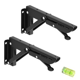200 mm Schwerlast Klappkonsole, 2 Stück Klappregalhalterungen, Klappkonsole Edelstahl Wandregal, Klappscharnier Schwerlast mit Libelle Wasserwaage für Zuhause, Küche, Büro, Tisch, Wand - Schwarz