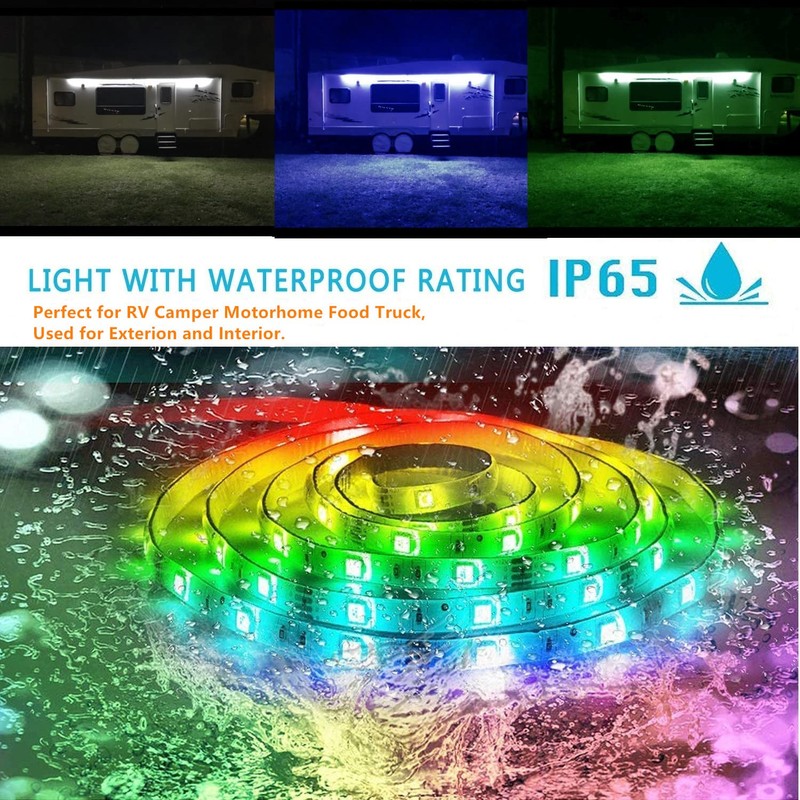 Vbakor RV Awning Lights Kit, 20FT RGB Dimmable Waterproof 12V