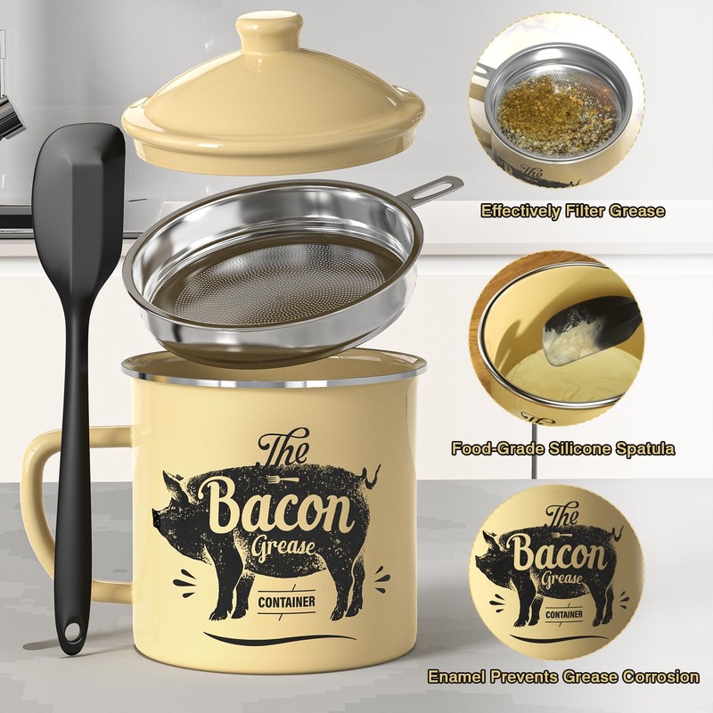 Contenedor de grasa de tocino con colador, contenedor grande de