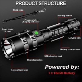 Garberiel 500000LM LED Flashlight Super Bright Rechargeable Tactical Police LED Work Light
