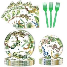 Reptile Snake Birthday Party Decorations - 96 PCS Snake Plates and Napkins Party Supplies Jungle Wildlife Wilderness Reptile Snake Disposable Tableware Set Serve 24 Guests
