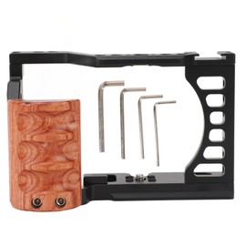 Camera Cage with Wooden Handle for Alpha A7C ILCE 7C Aluminum Alloy Protective Camera Video Rig with 1/4 3/8in Threaded Hole for Video Making Vlogging