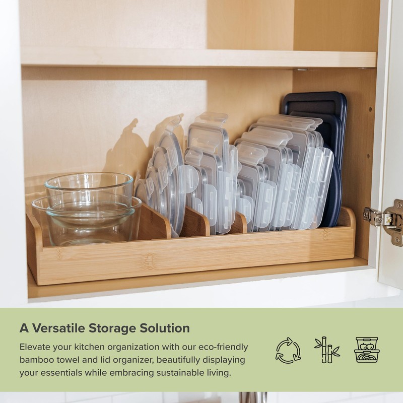 KitchenEdge Bamboo Kitchen Towel and Food-Storage Organizer, Perfect for Kitchen