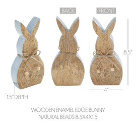 VHC Brands Spring in Bloom Wooden Enamel Edge Bunny w/Natural Beads 4.75x8.5, Spring Decorations, Home and Table Decor, Spring and Easter Figurines