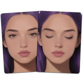 DELORIGIN 2PCS Face Painting Practice Board, Reusable Makeup Practice Board A4 Facial Painting Template Stage Festival Carnival Makeup Training Tool for Face Painter Beginner (Purple Hair Woman)