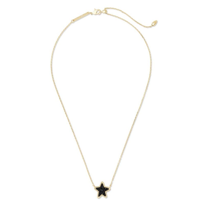Kendra Scott Jae Star Gold Pendant Necklace in Black Drusy