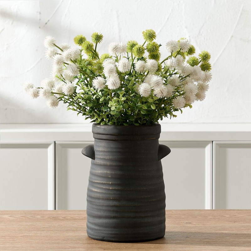Ceramic Decorative Flower Vase, 7.7 Inch Rustic Distressed Pottery Farmhouse