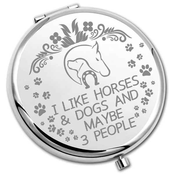 PLITI Compact Mirror for Dog Lovers, Gift for Horses, Dogs and Horses, for 3 People (Horses, Dogs, People, CMU)