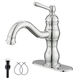 Chrome Bathroom Faucet GGStudy 360° Swivel Bathroom Vanity Faucet Single Handle One Hole Bathroom Sink Faucet Basin Matching Pop Up Drain with Overflow