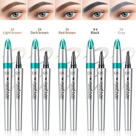Yulinlon Q703 Waterproof Precision Eyebrow Stylus Pen for Natural, Lasting Brows, 4-Tip (2#Dark Brown)