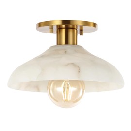 JONATHAN Y JYL1207A Amara 10" 1-Light Mid-Century Classic Alabaster/Iron LED Semi Flush Mount, for Bedroom, Living Room, Kitchen, Office, White/Brass Gold