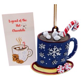 Hot Cocoa Ornament Set with Chocolate Legend Christmas Eve Story Card Holiday Tree Decoration Polyresin Decor, 3 Inch
