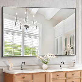 KOCUUY 55"x36" Inch Black Rectangle Mirror,Large Black Wall Mounted Mirror,Aluminum Framed Decorative Mirror Over Sink,Vanity Mirror for Bedroom Living Room Bathroom,Functional Oversized Mirror