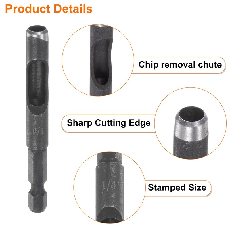 sourcing map 2pcs 1/4",3/8" Leather Hollow Hole Punch 1/4" Hex
