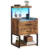 VIAGDO Nightstand with Charging Station and LED Lights, Rustic Brown