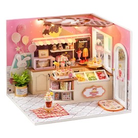 CUTEROOM DIY Wooden Dolls House Craft Miniature Kit-Boy Bedroom Model & All Furniture (Happiness Ice Cream Shop)