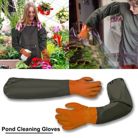 OUTALIZ Pond Cleaning Gloves, Long Section Safety Gloves, Rubber Gloves, Long Waterproof Gloves, Pond Care Gloves, Work Gloves, Waterproof, Orange