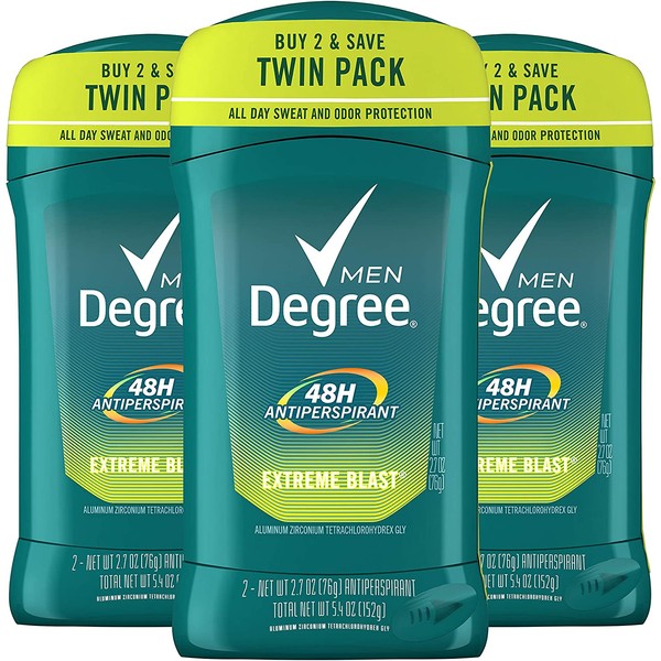 Degree Men Antiperspirant & Deodorant, Extreme Blast, Twin Pack, 2.7oz (Pack of 3)