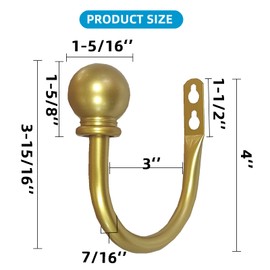 Kowibcl - Soportes para cortinas, ganchos para cortinas con tornillos montados en la pared, soportes decorativos para cortinas para recámara, sala de estar, oficina, remates de bolas doradas (2