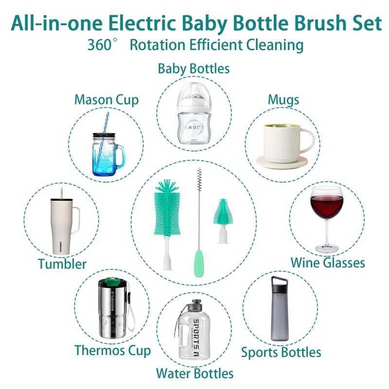 Portable Electric Baby Bottle Brush, Rechargeable Travel Baby Bottle Cleaner