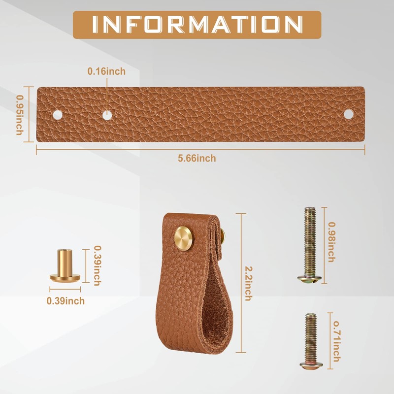 Leather Pulls for Dresser,Leather Drawer Pulls with Fashionable Gold Brass