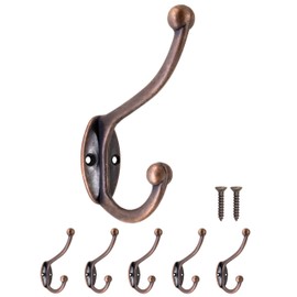 Fuxxer 5 x Antique Coat Hooks, Towel Hooks, Iron Hooks, Set of 5, Copper Design