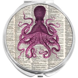 NewCharms Octopus Text Compact with Mirrors - Perfect Pocket and Purse Size Folding Mirror for Applying Make Up Anywhere