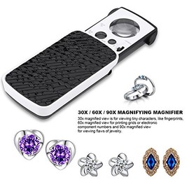 Semme Lupa para Joyería con Luz LED, 30X/60X/90X, Lente Óptica, Diseño Portátil y Ligero, Ideal para Inspección de Joyas (Negro)