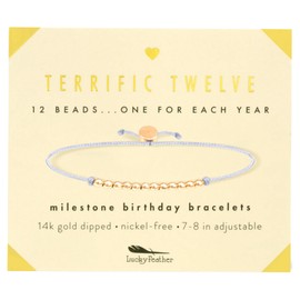 Lucky Feather Milestone Birthday Gifts - 14K Gold Dipped Beads Bracelet on Adjustable 7”- 8” Cord - Gifts
