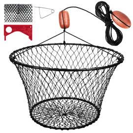 QualyQualy 30" Crab Ring Trap Bait with Fishing Buoy Marker Floats Preventing Winding Floats 16.5" Deep Crab Net with 36 Tarred Braided Twine Fishing Crabbing Net for Board, Kayak, Dock and Pier