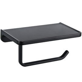 TRUSTMI Toilet Paper Holder with Phone Shelf Solid Metal Bathroom Hardware Accessories Tissue Roll Dispenser Storage Wall Mounted, Matte Black