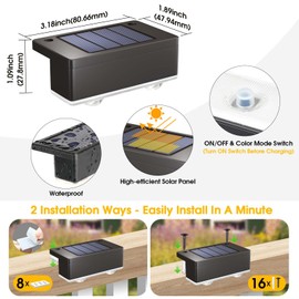 ASOMST Solar Deck Light, 8 Packs LED Solar Step Lights Outdoor Waterproof, Solar-Powered Fence Lighting 3 Color Modes for Stairs Yard Garden Pathway