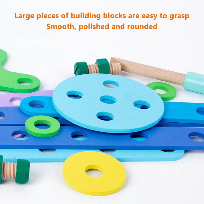 Kids Nut Combination Wooden Toy Building Tool Set for Interactive