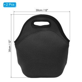 PATIKIL Neoprene Lunch Bags, 2Pack 12"x6"x12" Insulated Lunch Bags Reusable Bento Bags Thermal Lunch Tote for Men and Women, Black