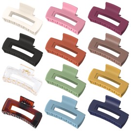 Vigorpace 12 Pack Large Hair Claw Clips 4.1" Big Square Matte for Women Girls, Strong Hold Banana Clips for Thick Thin Hair