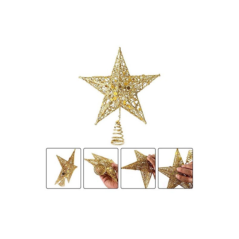 Christmas Tree Topper, Wire Gold Tree Star for Chirstmas Decoration