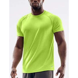 Zengjo Men's Running Shirt Quick Dry Moisture-Wicking Athletic T-Shirt for Workouts Gym Training Lightweight Performance Tee(Lime Green,Large)