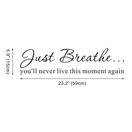 Just Breathe You'll Never Live This Moment Again Home Bedroom Mural DIY Quote Saying Vinyl Wall Sticker Decals Transfer Removable Words Lettering