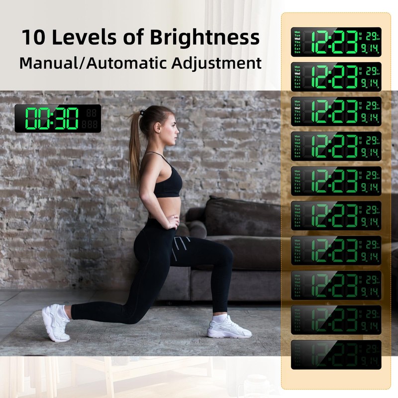AnExer 13'' Digital Wall Clock Large Display, Big LED/Dual Alarm/Auto