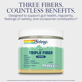 SOLARAY SOLARAY Daily Triple Fiber Powder - Unflavored Fiber Supplement for Gut Health, Regularity, Satiety, Occasional Constipation, and Digestive Health Support - Vegan, Gluten Free - 30 Servings, 14 OZ