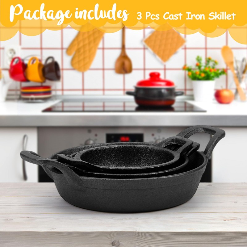 Ziliny 3 Size Mini Cast Iron Skillets with Handle Small