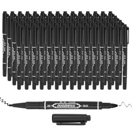 PATIKIL Twin Tip Permanent Marker, 60Pcs Dual Tip Permanent Makers with Fine and Ultra Fine Point for Signature and Marking, Black