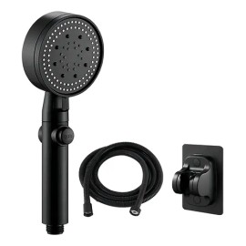 Cabezal De Ducha De Mano Con Manguera De 1.5m Y Soporte Color Negro