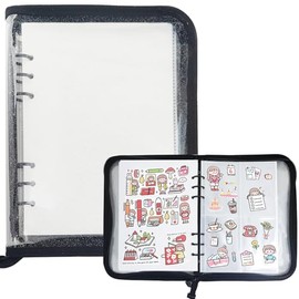 SZHTSWU Sticker Storage Organizer Sticker Collecting Album A5 Clear Zipper Binder Album Reusable Sticker Collecting Book with Blank Release Paper and Pocket for Collecting Stickers Labels (Black)
