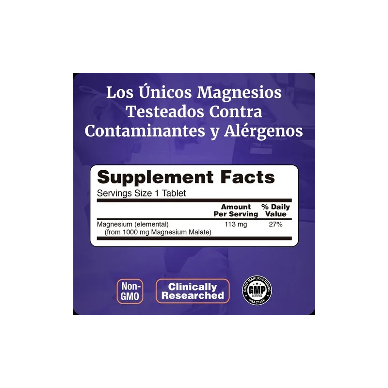 Malato Magnesio 1000mg Fórmula Potente 180 Tabletas