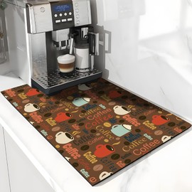 Funny Coffee Mat 12"x19", Absorbent Anti-Slip Bar Mat for Countertops Fit Under Coffee Maker Machine, Dish Drying Mat for Kitchen Counter