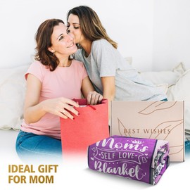 SteadStyle Mothers Day Mom's Self Love Blanket - Mom Gifts with Inspirational Quotes, Birthday from Daughter Son, Soft Geometric Design 50x60in