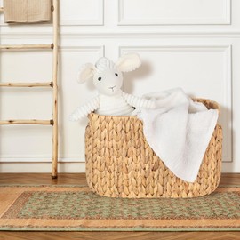 Toilet Paper Storage Holder with Built-in Handles, Water Hyacinth Toilet Papers Holder for up to 6 Mega Rolls, Wicker Toilets Paper Baskets, Decor Bathroom Storage Basket for Countertops,Shelves